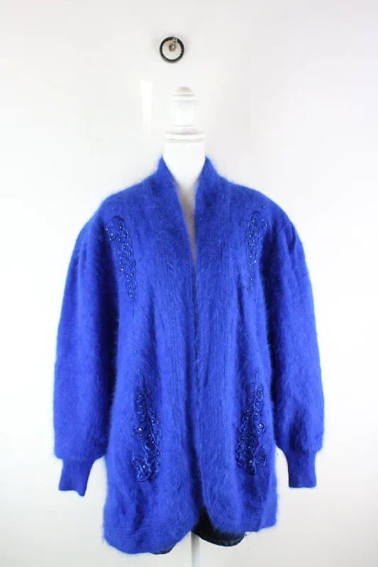 Vintage Blue Cardigan (M) Fitted Loose Oversized