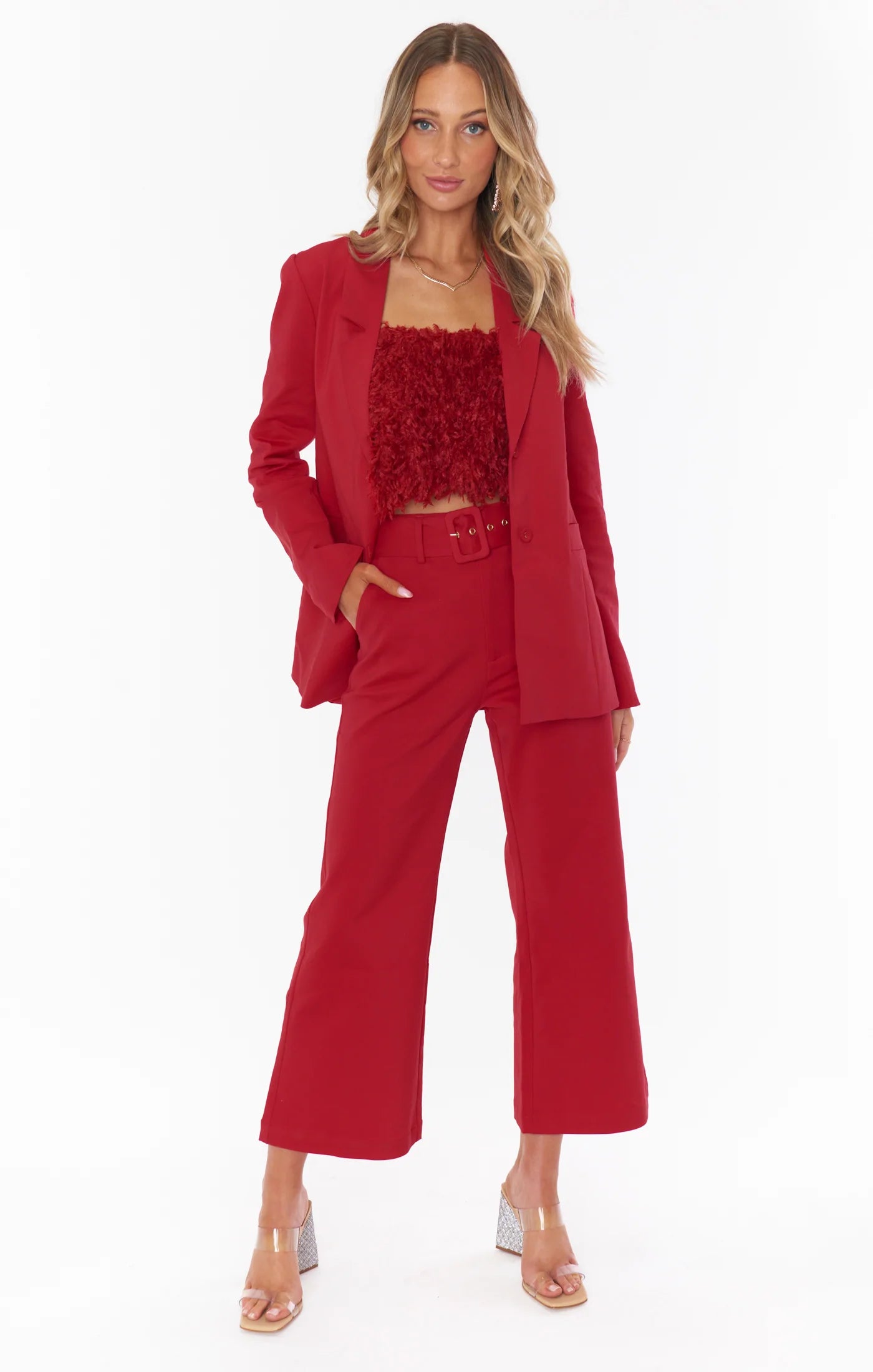 Show Me Your Mumu Dj Cropped Pants Red Suiting Comfy Zip-Up Pants