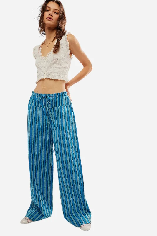 Free People Hudson Canyon Stripe Pants in Blue Combo High-Waist Trousers