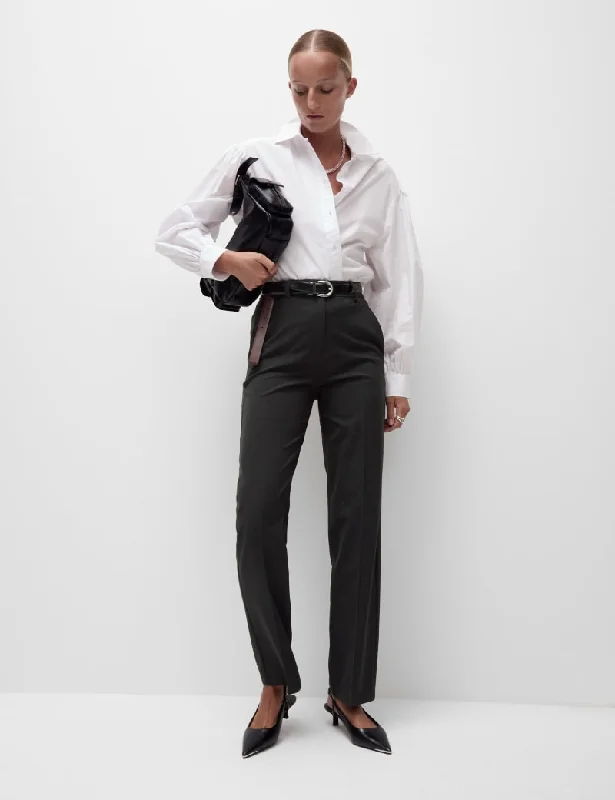 Woven Straight Leg Trousers with Stretch Cropped Trousers Casual Linen