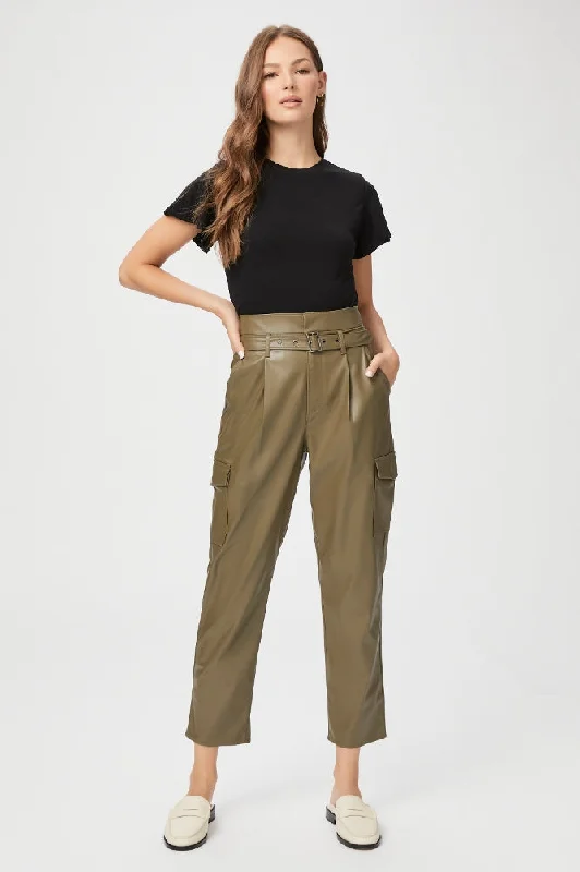 Paige Tesse Pant in Army Faux Leather Formal Dress Pants