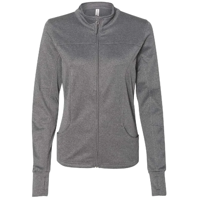 Independent Trading Co. Women's Gunmetal Heather Poly-Tech Full-Zip Track Jacket Front Pockets Side Pockets Patch Pockets