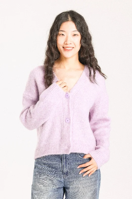 Lara Alpaca wool  Knit Cardigan - Purple Iron Safe Non-Iron Wrinkle Free