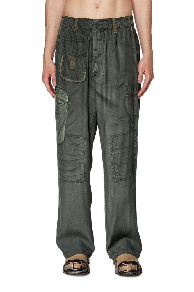 Trompe l'oeil trousers with military print Trousers Satin Smooth