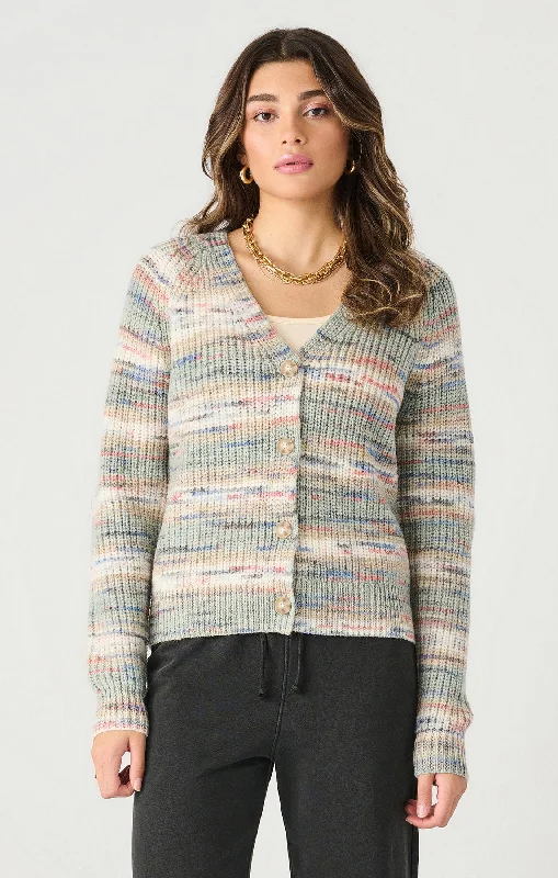 Buttoned Spacedye Cardigan Solid Color Striped Floral Print