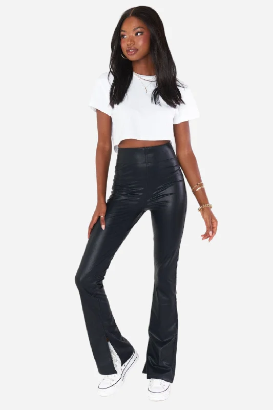 Show Me Your Mumu Nashville Pull On Flare Pant in Black Faux Leather Classic Straight-Leg Pants
