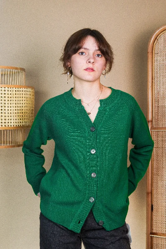 Cashmere Cardigan - Green Satin Blend Silk Blend Wool Blend