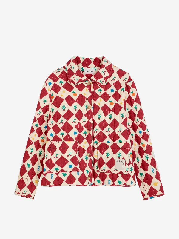 Harlequin Printed Quilted Cropped Jacket Wool Fabric Cashmere Fabric Tweed Fabric