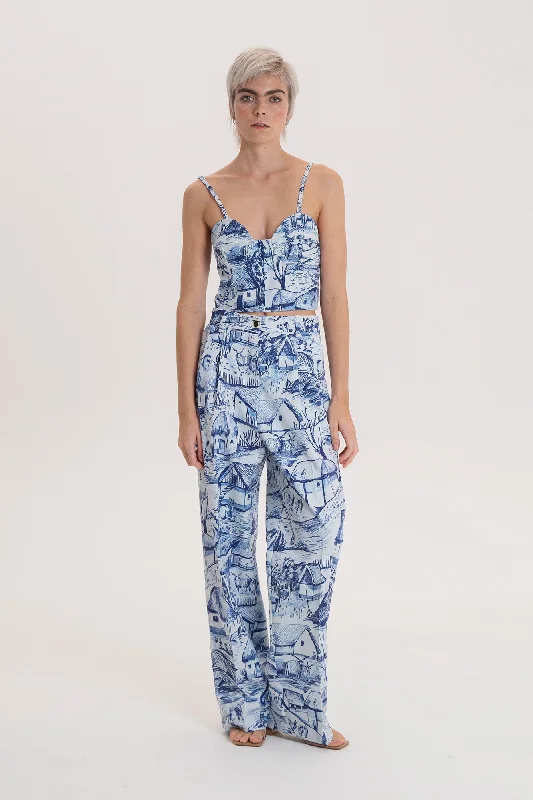 Veltelini Wide Leg Suit Trousers Farm Blue Trousers Culottes Wide Leg