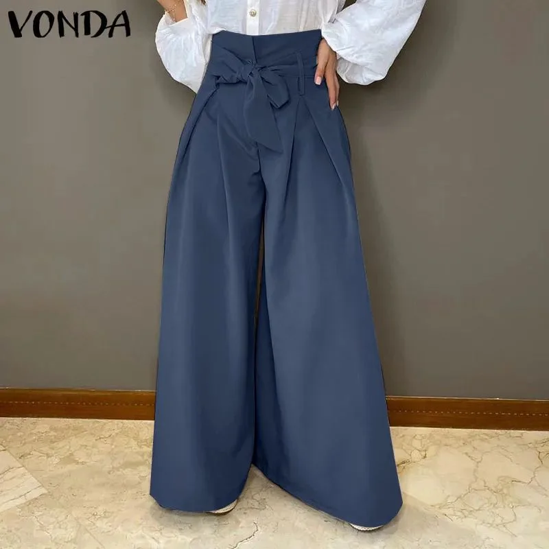 Women Elegant Office Ladies Pants VONDA High Waist Bow Long Trousers Wide Leg Pants Palazzo Pants Pantalon Femme S3678041 Trousers cozy soft