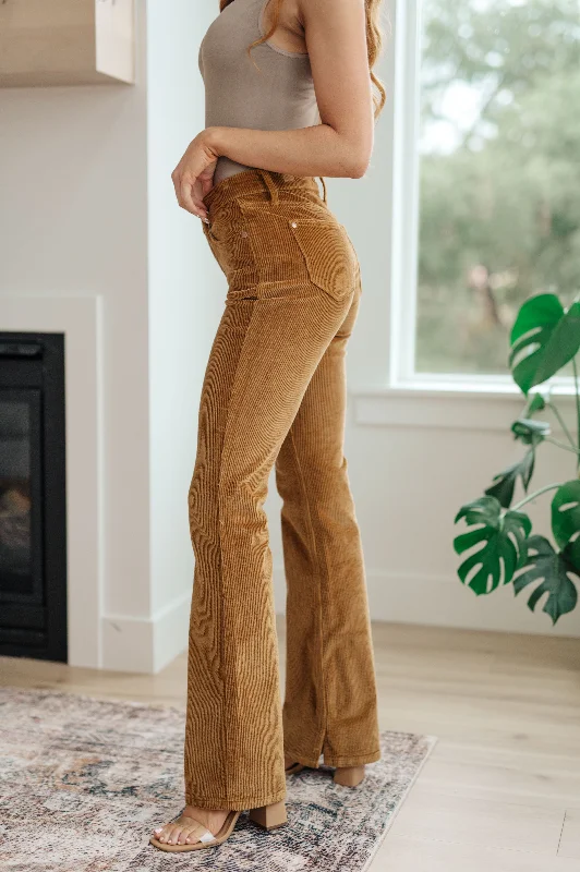 Hazel Blues® |  Cordelia Bootcut Corduroy Pants in Camel Casual Track Pants