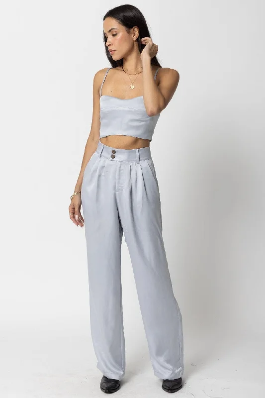 Stillwater Cupro Silky Pleated Pant in Silver Modern Skinny Pants