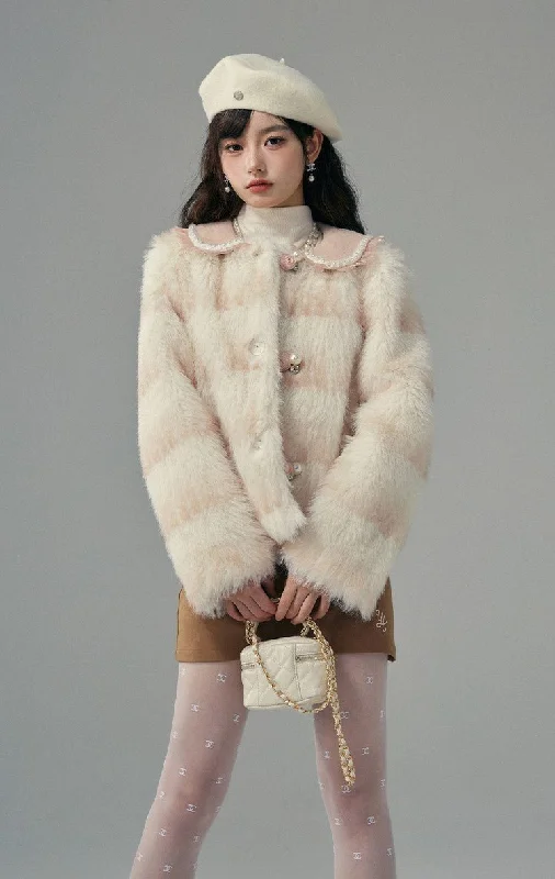 Doll Collar Gradient Eco-friendly Fur Jacket YOO0018 Striped Jacket Polka Dot Jacket Floral Jacket