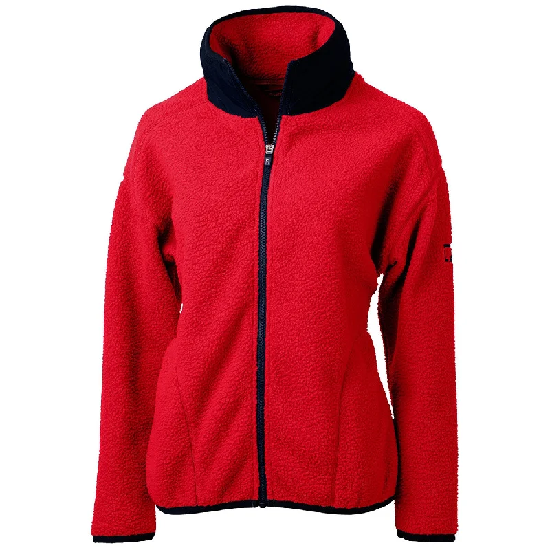 Cutter & Buck Women's Red/Navy Blue Cascade Eco Sherpa Fleece Jacket V-Neck Jacket Boat Neck Jacket Square Neck Jacket