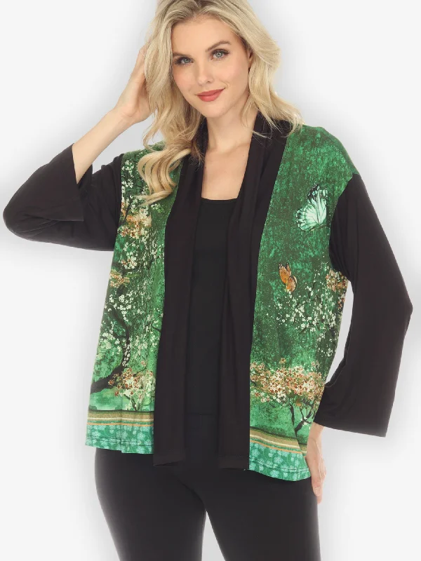 Sakura Night Knit Cardigan in Green Stretchy Elastic Breathable