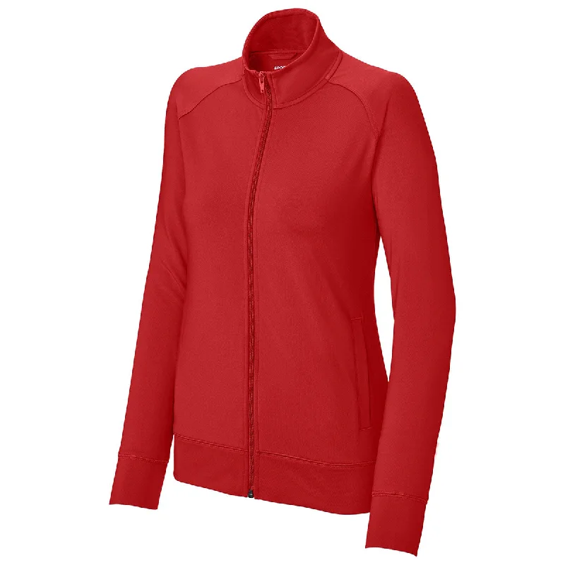 Sport-Tek Women's Deep Red Sport-Wick Stretch Full-Zip Cadet Jacket Faux Fur Jacket Real Fur Jacket Shearling Jacket