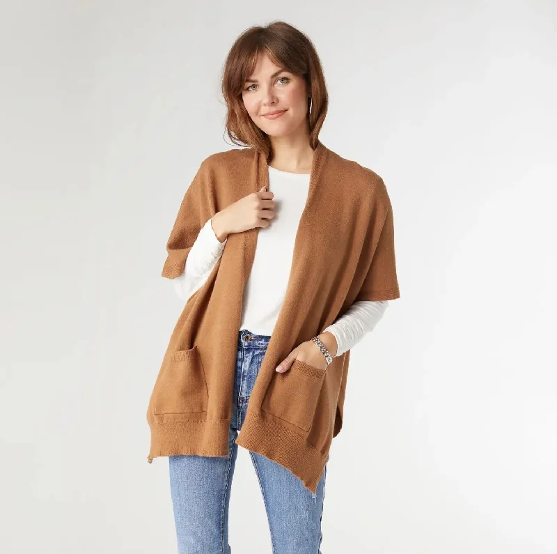 Camel Pocket Cardigan Asymmetrical,ymmetric Pencil Cardigan