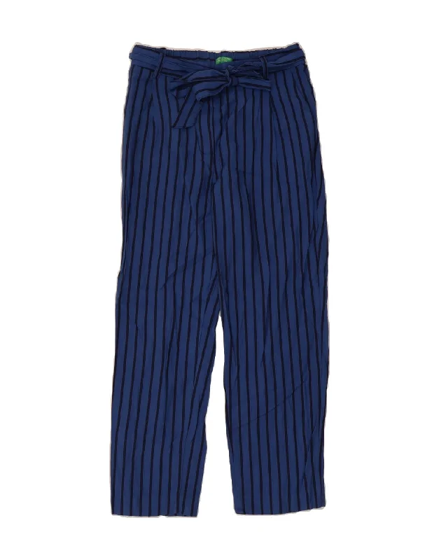 BENETTON Womens Straight Casual Trousers Small W27 L26 Blue Striped Trousers Evening Elegant