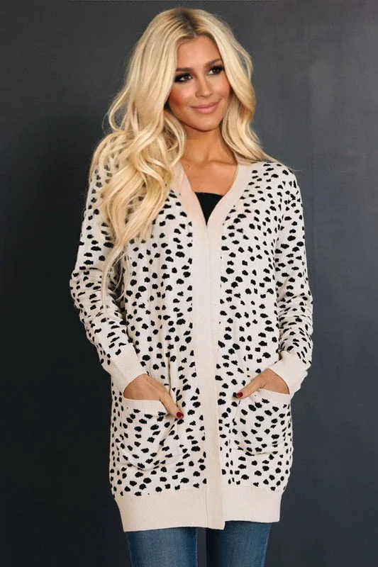 Two Toned Cardigan - Dots Print Jacquard Patchwork