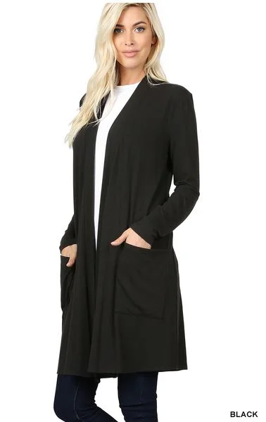 Slouchy Pocket Open Cardigan Iron Safe Non-Iron Wrinkle Free