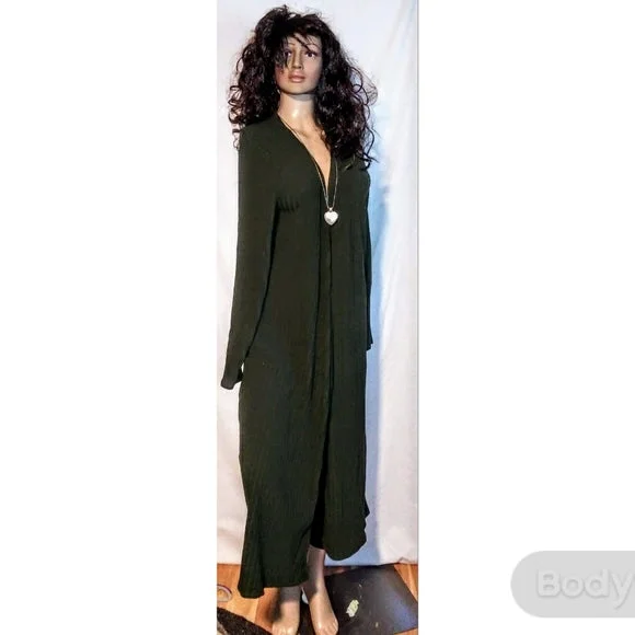 Green Ribbed Maxi Cardigan Modern Contemporary chic