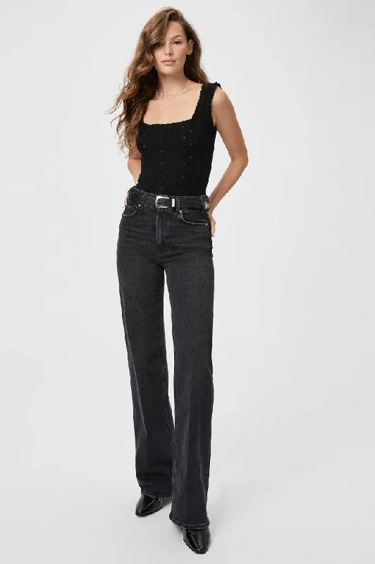 Paige Sasha 32in Pants in Viper Black Distressed Elegant Palazzo Trousers