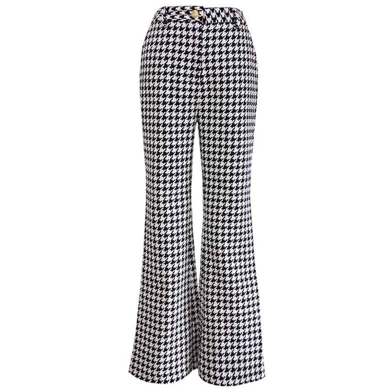 Womes Houndstooth Flared Pants Casual Track Pants