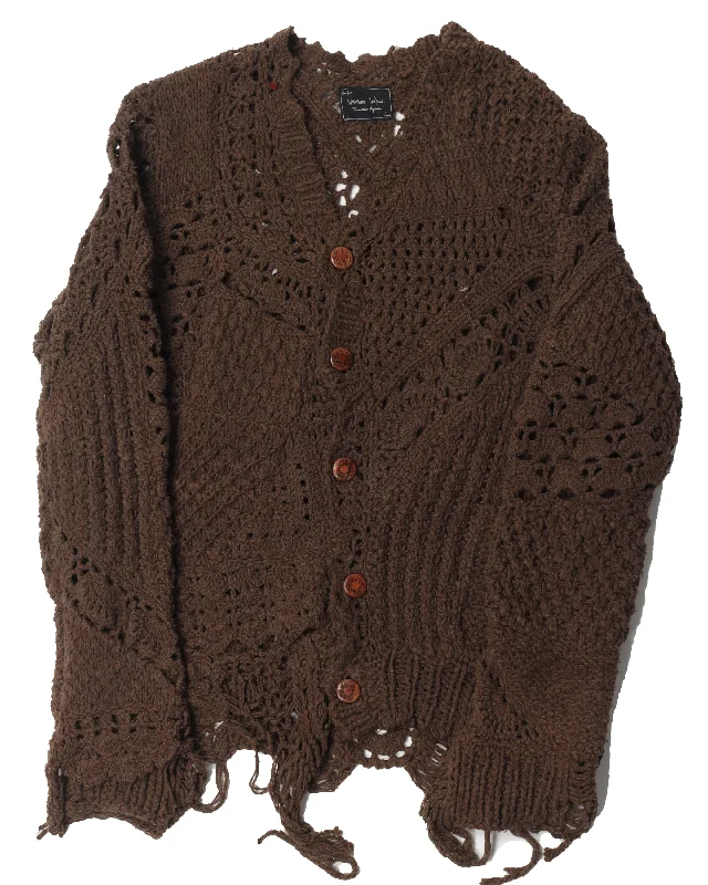 Brown Knitted Cardigan Satin Blend Silk Blend Wool Blend