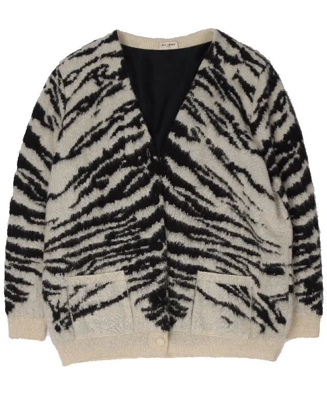 Zebra Jacquard Cardigan Layered Multi-layer Single Layer