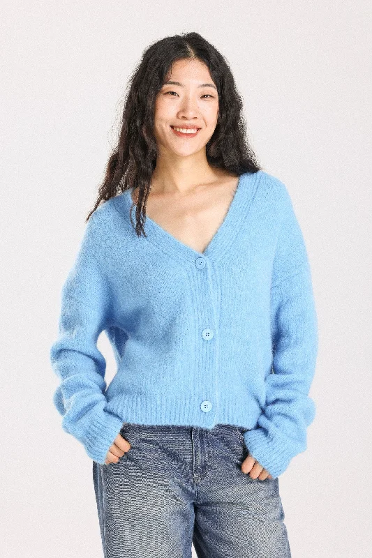 Lara Alpaca wool  Knit Cardigan - Sky Seamless Knitted Crochet