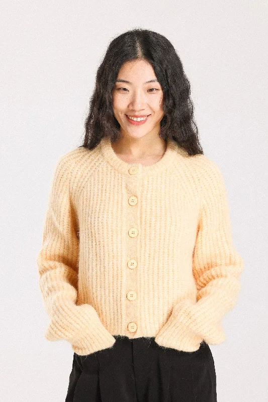 Janet Ribbed Alpaca wool  Knit Cardigan - Yellow Modern Contemporary chic