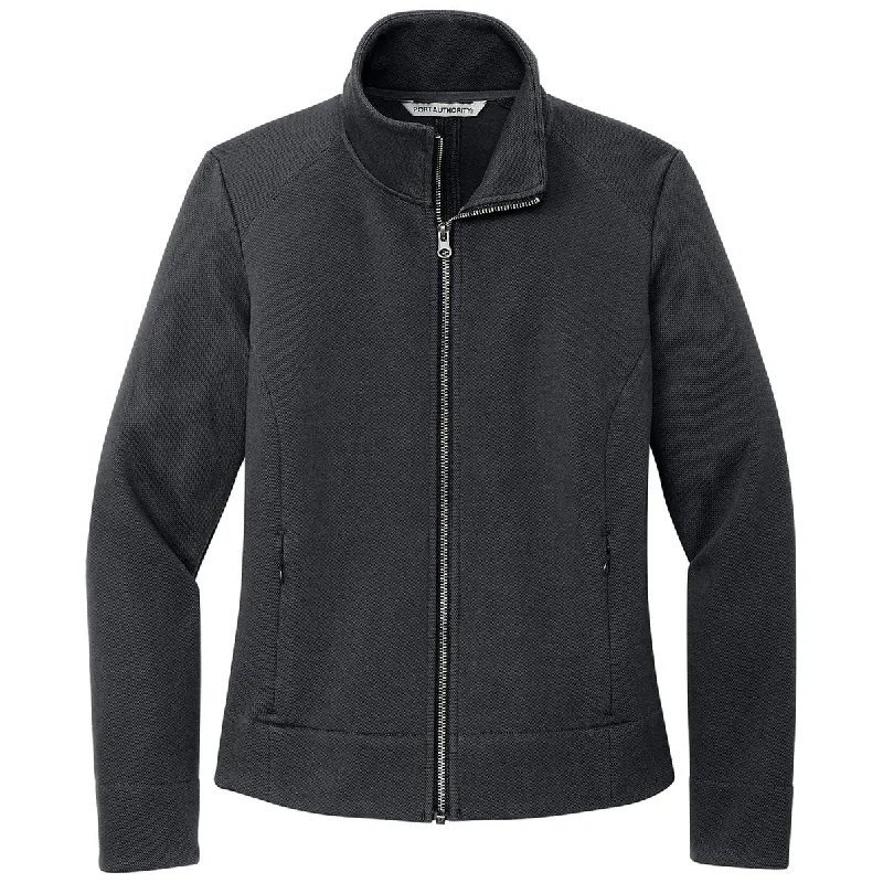 Port Authority Women's Charcoal Network Fleece Jacket Snapped Jacket Toggled Jacket Drawstring Jacket