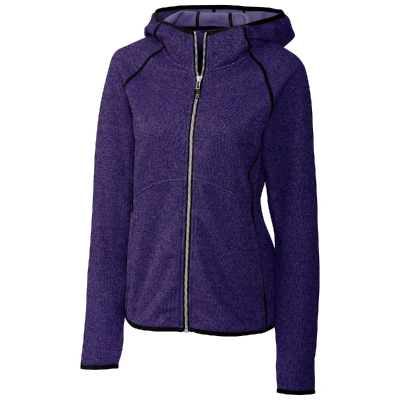 Cutter & Buck Women's College Purple Heather Mainsail Hooded Jacket Herringbone Jacket Checkered Jacket Solid Jacket