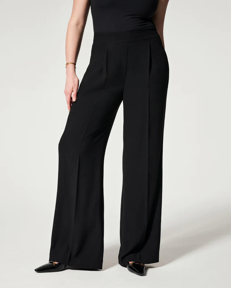 Spanx Crepe Pleated Trouser | Black Trousers Mesh Breathable