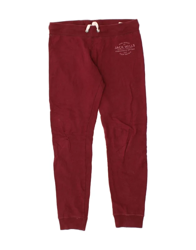 JACK WILLS Womens Graphic Tracksuit Trousers Joggers UK 8 Small  Burgundy Trousers trendy modern