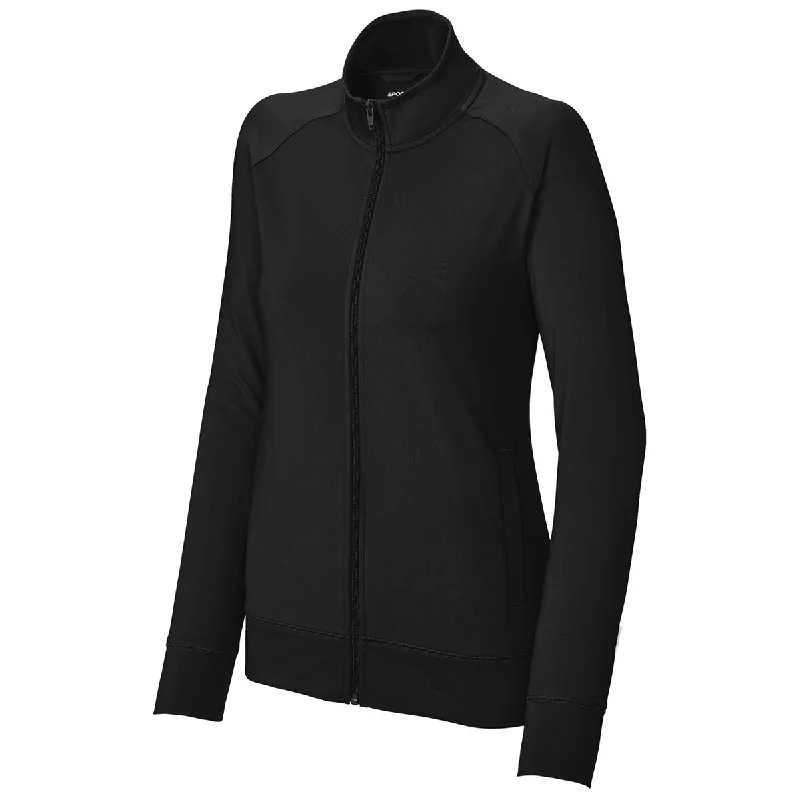 Sport-Tek Women's Black Sport-Wick Stretch Full-Zip Cadet Jacket Knit Jacket Woven Jacket Fleece Jacket