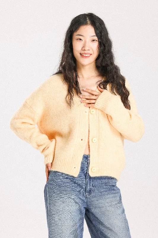 Lara Alpaca wool  Knit Cardigan - Yellow Stretchy Elastic Breathable