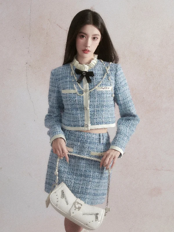 Girly Design Collar Ruffle Tweed Jacket & Skirt FRA0049 Cotton Jacket Linen Jacket Terry Jacket