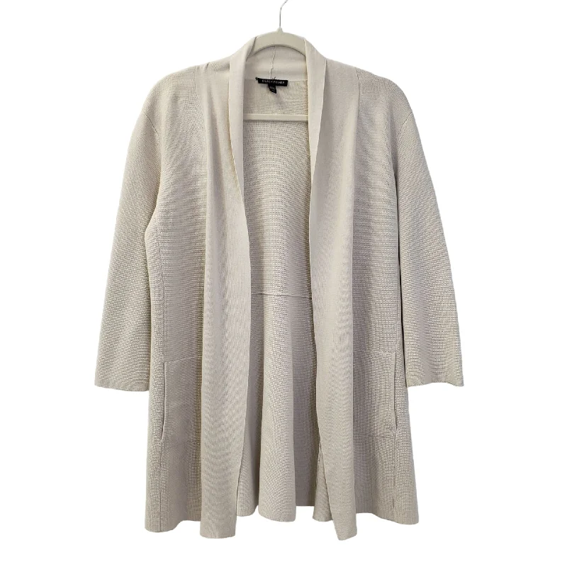 Eileen Fisher Silk Blend Open Longline Cardigan Sweater Size Small Handmade Hand-knitted Hand-woven