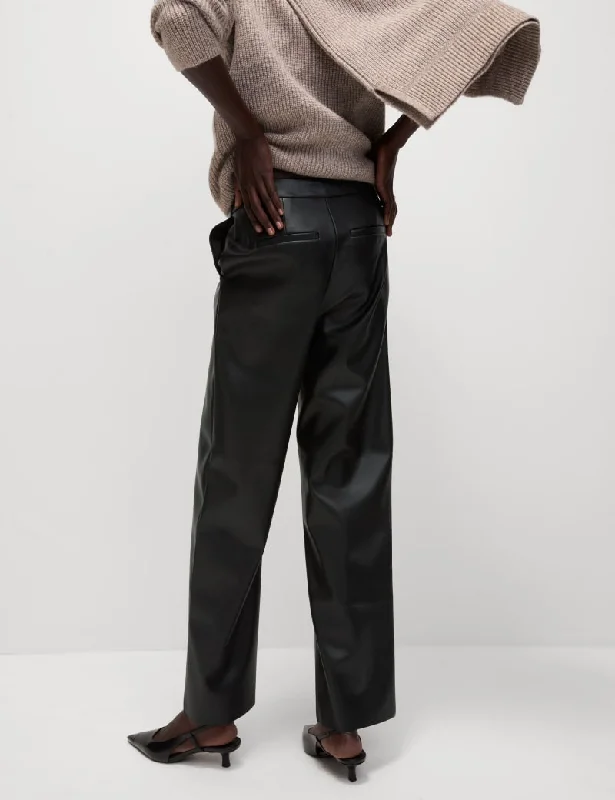 Leather Look Straight Leg Trousers Trousers Lace Delicate