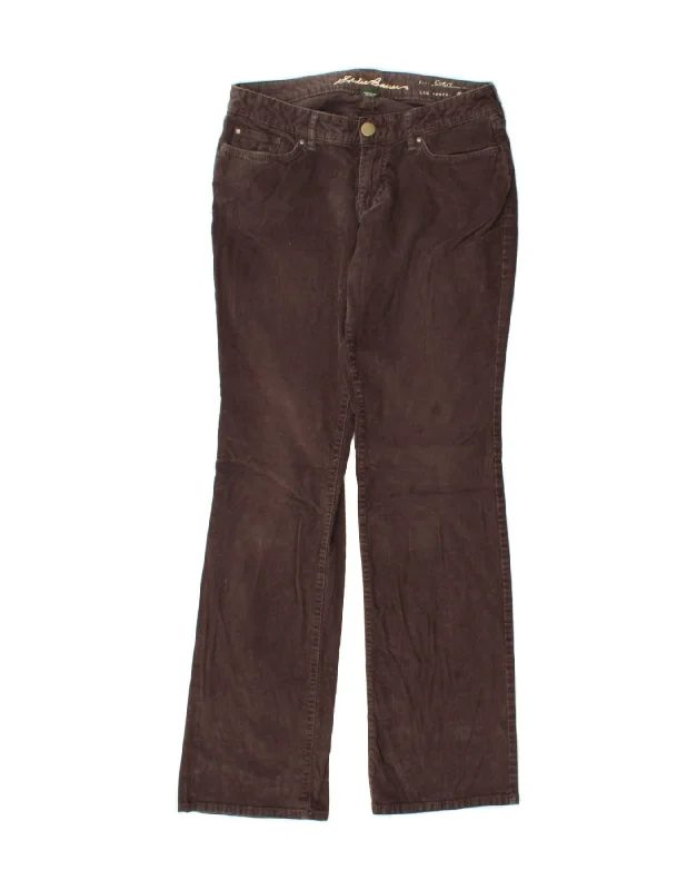 EDDIE BAUER Womens Curvy Bootcut Corduroy Trousers US 2 XS W28 L30 Brown Trousers Flared Retro