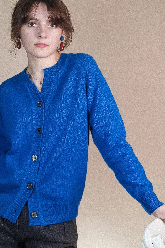 Cashmere Cardigan - Royal Blue Embroidered Appliqued Beaded