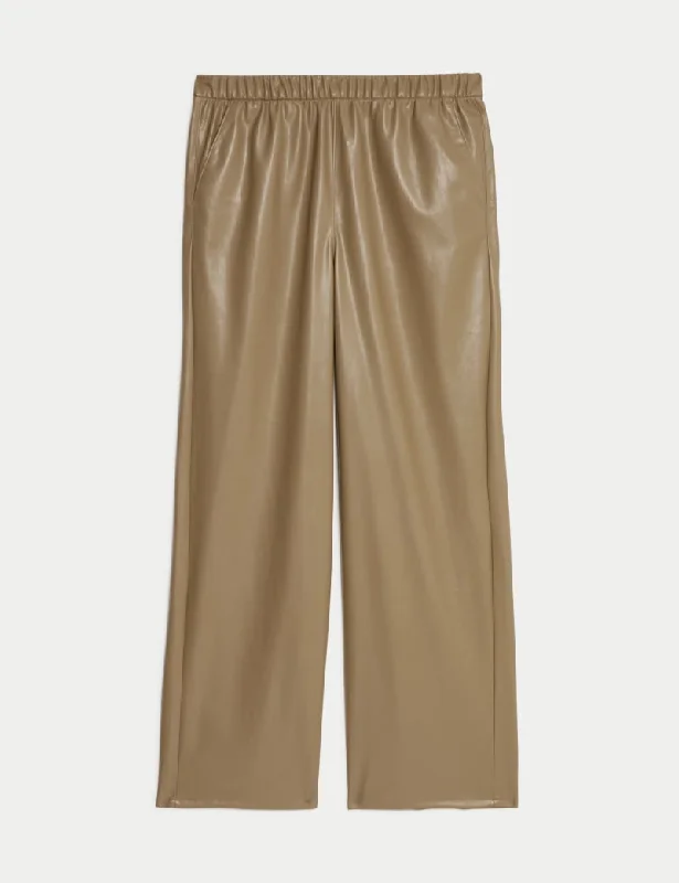 Leather Look Wide Leg Trousers Trousers Trousers Formal