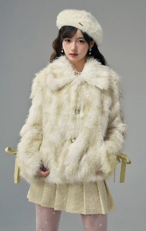 Tie-dyed Eco-friendly Fur Jacket YOO0017 Notch Collar Jacket Peter Pan Collar Jacket Cowl Neck Jacket