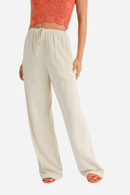 Sage The Label Dune Breeze Tied Waist Wide Leg Pants in Natural Comfortable Pleated Pants