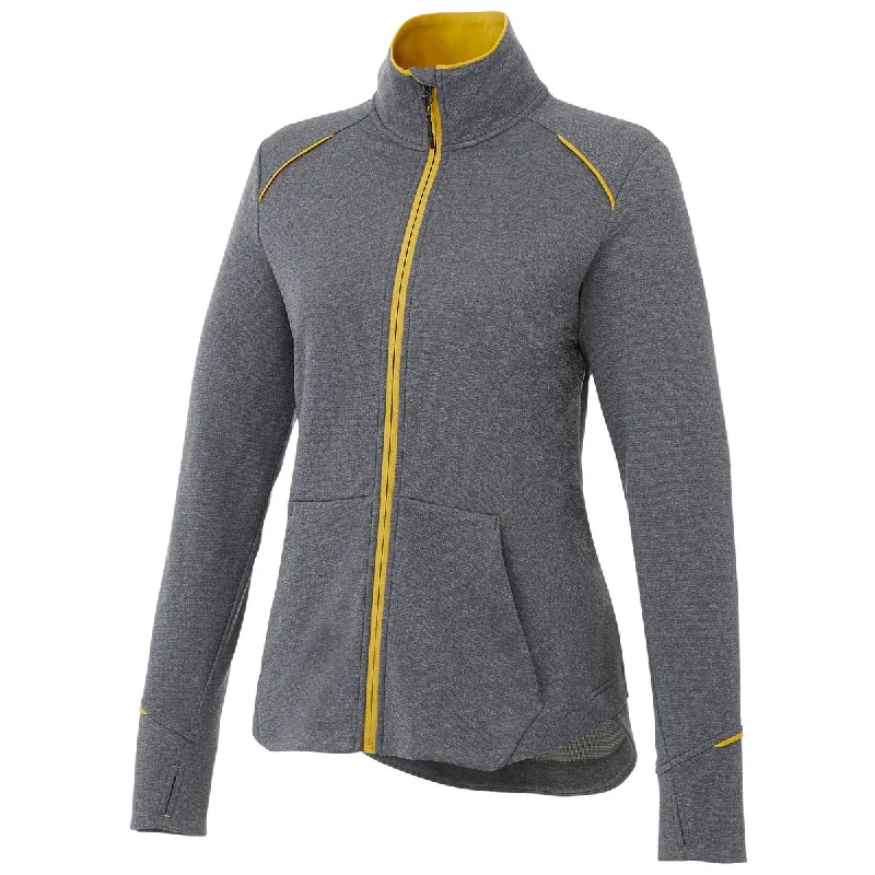 Elevate Women's Yellow/Heather Charcoal Tamarack Full Zip Jacket Front Pockets Side Pockets Patch Pockets