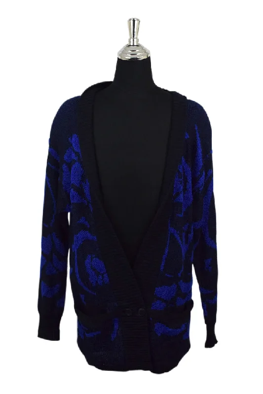 Navy Knitted Cardigan Chenille Brocade Lace