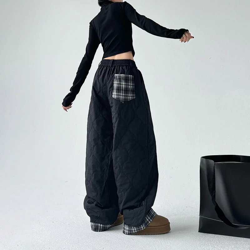 American Retro Plaid Thick Wide-leg Pants Comfy Cargo Trousers