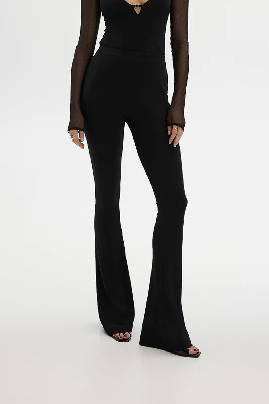 Saint Body High-Waisted Bell-Bottom Trousers Black Trousers Solid Black