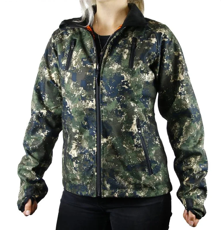 TECL-WOOD Women's Multi-Functional Reversible Jacket: Camo/Blaze Orange Fleece Fabric Down Fabric Feather Fabric